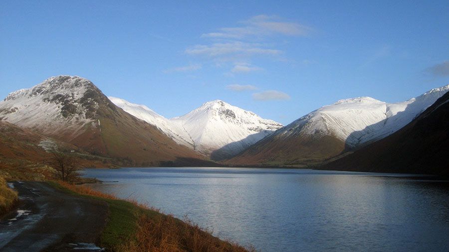 Wastwater lake with the snow-capped fells in the background